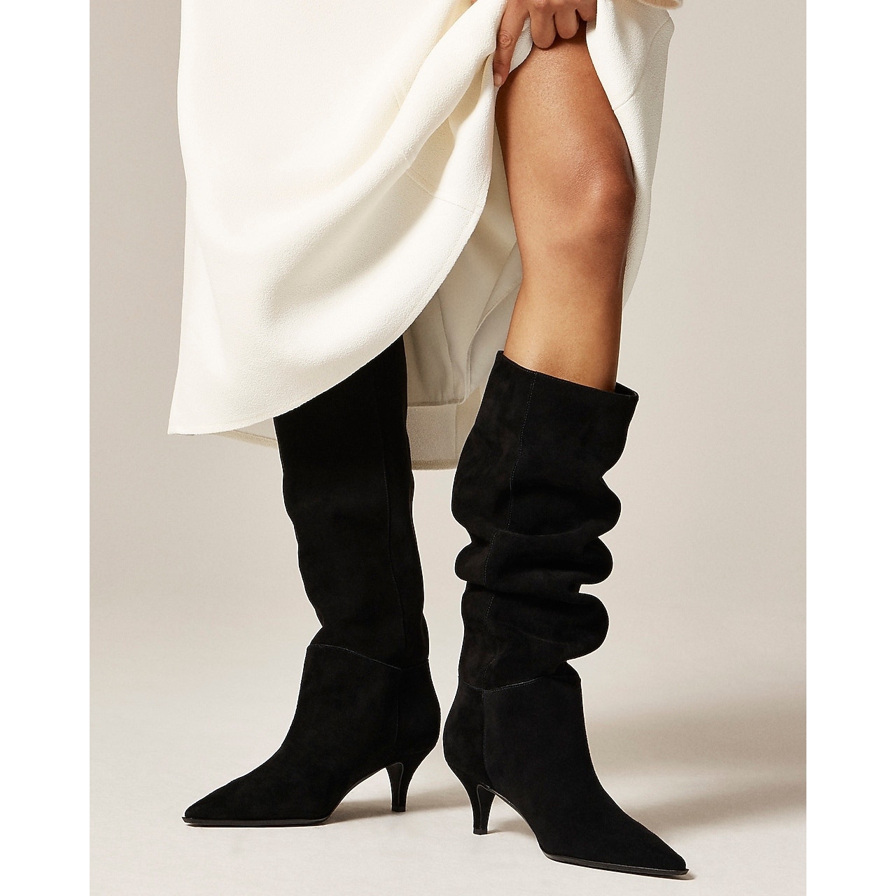 J.Crew New Stevie Knee-High Boots Pull-On Suede Leather Black Size 8.5 Nwob